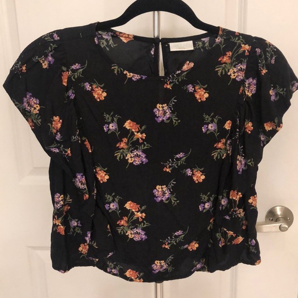 Abound Tops - Abound Black Floral Ruffled Cropped Top